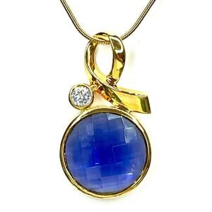 ROSS SIMONS Necklace 14K Gold / 925 Silver Sapphire Blue Clear CZ O27